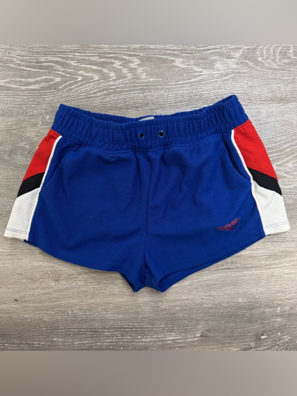Forever 21 Royal Blue Mesh Shorts with Red, Yellow & Black Logo